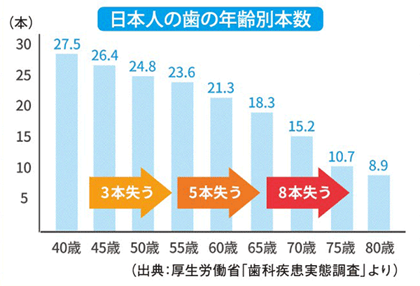 日本人の歯の年齢別本数